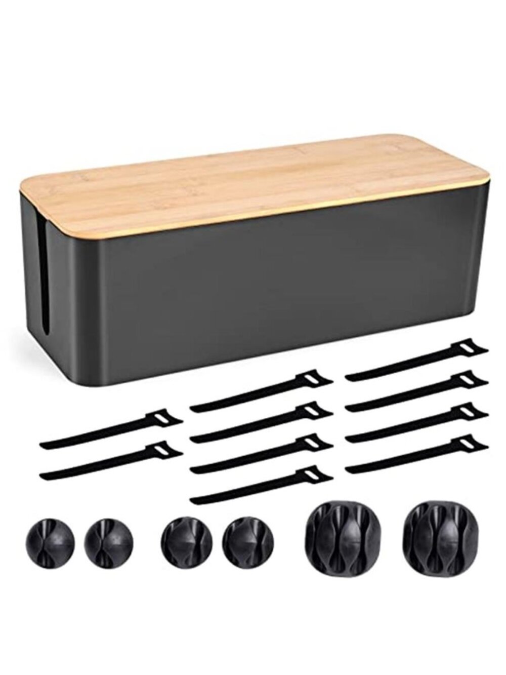 Large Black Wood Cable Management Box Cord Organizer Hides Power Strip Wires